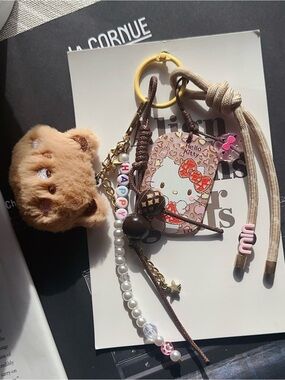 La Cornue Miu-inspired Bag Charm Set with Fuzzy Bear, Hello Kitty & Happy charm